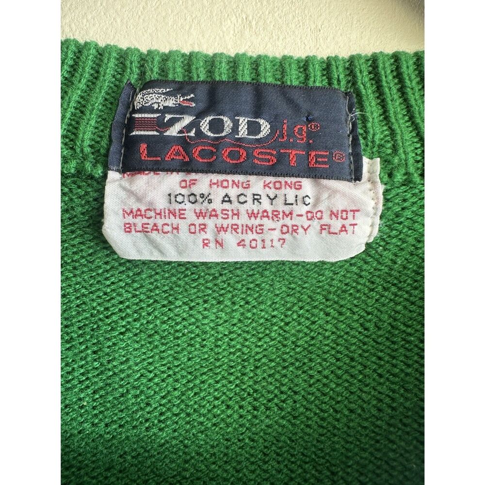 Vintage 80s Izod Lacoste Cable Knit Tennis Sweater Green Collegiate Small XS - Picture 5 of 12